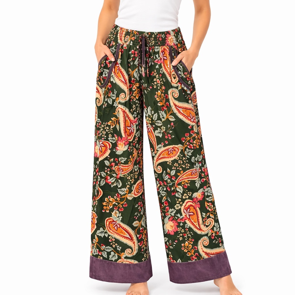 NWT Umgee Multicolor Floral Wide Leg Pants - Size Small could fit up